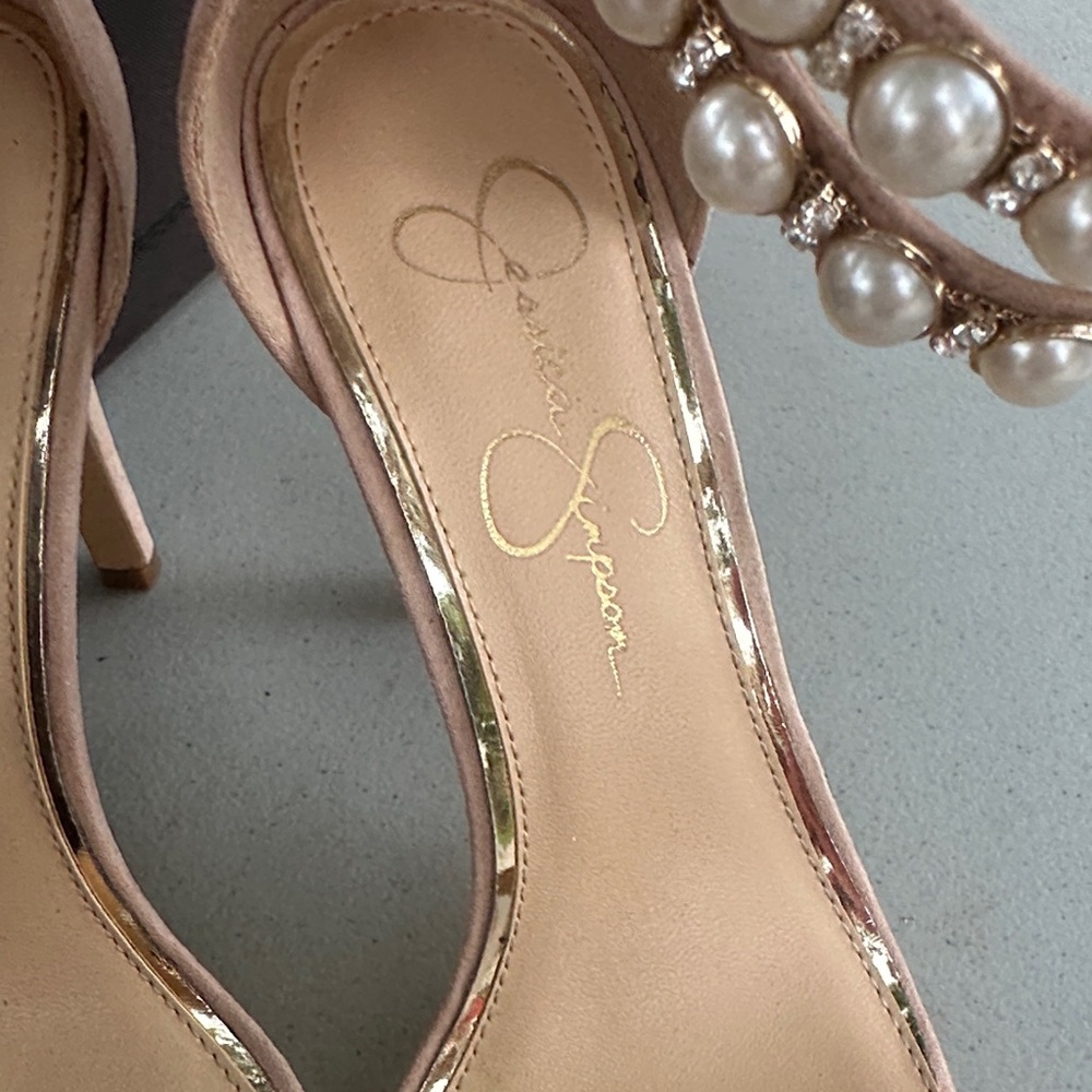Jessica Simpson Pink Heels with Pearl Accents - Picture 2 of 5